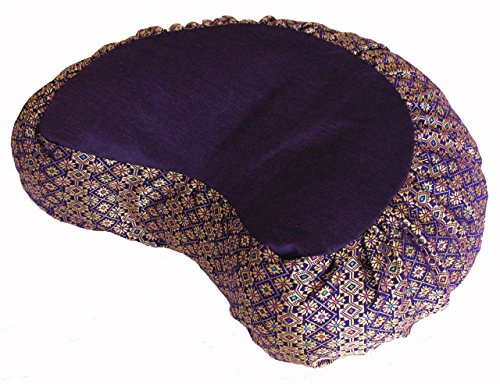 Meditation Cushion Zafu Pillow Buckwheat - Crescent Silk Brocade Purple - color: Crescent Purple