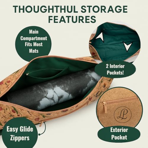 Lumberjack Plaid Cork Yoga Mat Bag – Fits Mats Up to 72” Long and ½” Thick (Approx. 4.25” Rolled Diameter) – 24” Carry Bag with Adjustable Strap, Front + Interior Zip Pockets