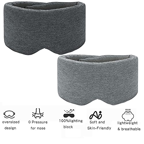 SUWEISHI 2 Pack 100% Cotton Ultra Soft Sleep Mask, Zero Pressure Natural Smooth Eye Cover with Adjustable Strap, Ultimate Sleeping Aid, Blocks Light, Comfortable Blindfold for Airplane/Nap/Travel - color: Gray+black