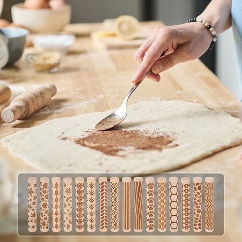 HARFINGTON Wood Clay Roller 4" Heart Pattern Rolling Pins Wood Rollers Pottery Tools Wood Grain Texture Rollers for Clay Baking Dough Playdough DIY - style: Heart
