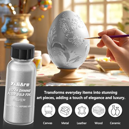 Liquid Leaf Paint - Alcohol-Based Metallic Paint, Quick-Drying for Crafts, DIY, and Resin Projects,Can be Used with Spray Guns - Silver 1 Fl Oz - color: Silver, size: 1 Fl Oz (Pack of 1)