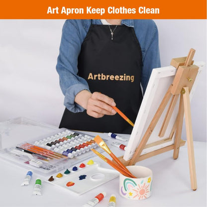 Artbreezing Acrylic Painting Kit with Art Easel,All-in-One Art Supplies | 31PC Painting Supplies with Canvas,Tabletop Easel for Painting,Brushes etc.Ideal Giftable Holiday Set for Kids and Adults.