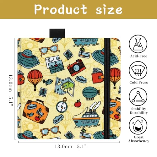 5x5" Watercolor Sketchbook,Mixed Media Pad,Travel Portable Drawing Journal | 140LB/300gsm 20Sheets/40Pages Watercolor Paper,Cold Press,Cloth Fabric Hardcover,Sewing Binding,Lay-Flat.Travel - color: 300gsm-Travel