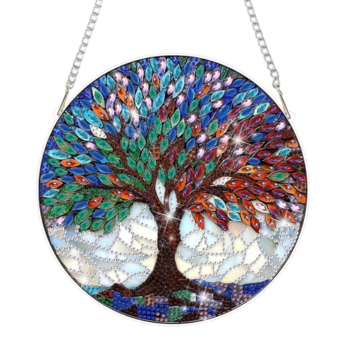MAXBYE Diamond Painting Hanging Pendant, Tree of Life DIY Special Shaped Diamond Art Kits for Adults，Double Sided Rhinestone for Beginners Gift Window Wall Door Decoration 8×8 Inch - color: 22-Tree of Life