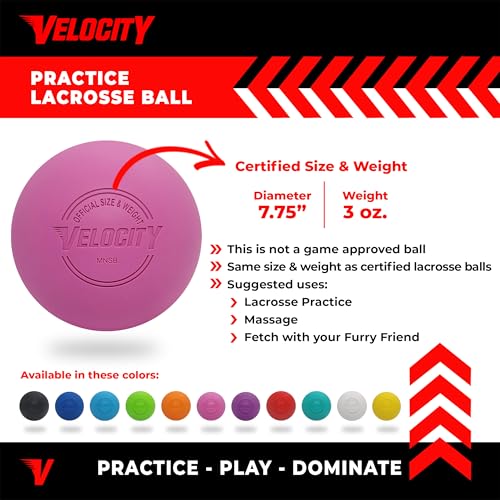 Velocity Lacrosse Balls - 9가지 색상 선택 가능, 1, 2, 3, 6, 18, 60, 120 (케이스) 팩 - color: 핑크, size: 12 Balls, style: 연습용 공