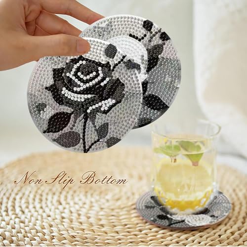 Clendo 8 Pcs Gothic Diamond Art Coasters Kit - DIY 5D Small Diamond Painting Coasters with Holder, Mini Diamonds Arts Kits for Adults Coaster, Gem Art Arts and Crafts for Adults - color: Jxbd134-us