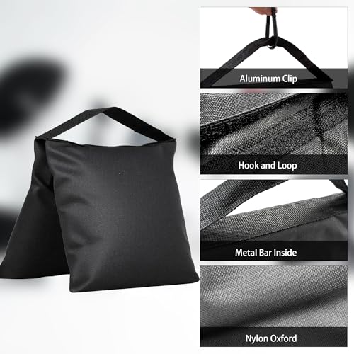 4-Pack Heavy Duty Sandbags,Multi-Use Stability for Photography Backdrop Stands Tripods Canopies Tents & Outdoor Gear,Reinforced Design + 4 Clips