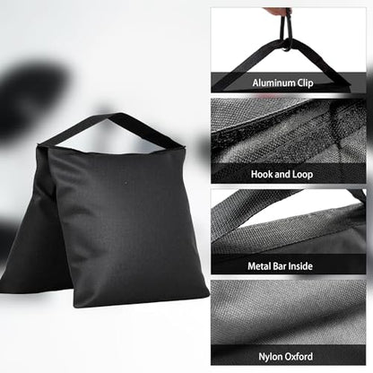 4-Pack Heavy Duty Sandbags,Multi-Use Stability for Photography Backdrop Stands Tripods Canopies Tents & Outdoor Gear,Reinforced Design + 4 Clips