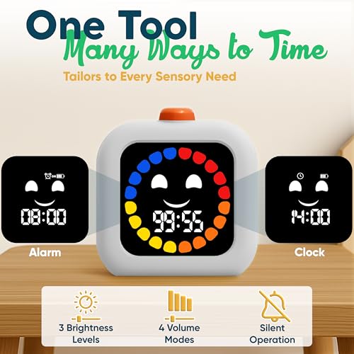Digital Visual Timer for Kids - Calmer Routines & Transitions | Silent, Rechargeable, 99-Min Clock, Alarm, Countdown & Count-up; For Classroom, Home & Therapy - Builds Focus & Independence - color: White
