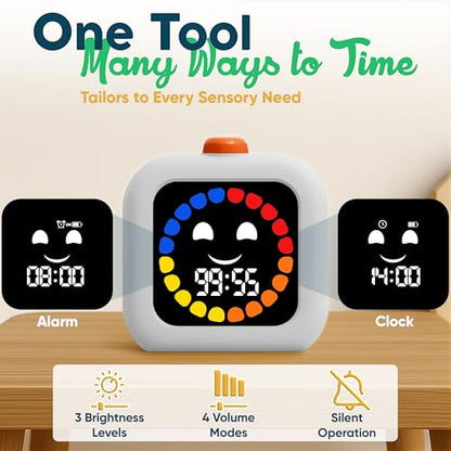 Digital Visual Timer for Kids - Calmer Routines & Transitions | Silent, Rechargeable, 99-Min Clock, Alarm, Countdown & Count-up; For Classroom, Home & Therapy - Builds Focus & Independence - color: White