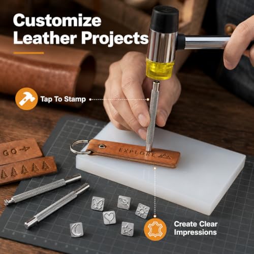 Leather Stamping Tools with Rubber Hammer Saddle Making Stamp Punch Set