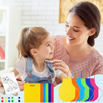 Tenceur 48 Pcs Kids Canvas Painting Kit Pre Drawn with Easel Paint Apron | Ocean Animals Pre Drawn Panel, Wooden Easels, Paint Pot Brushes, Mini Aprons Tote Bags, Birthday Party for Boys Girls Student - style: Fresh