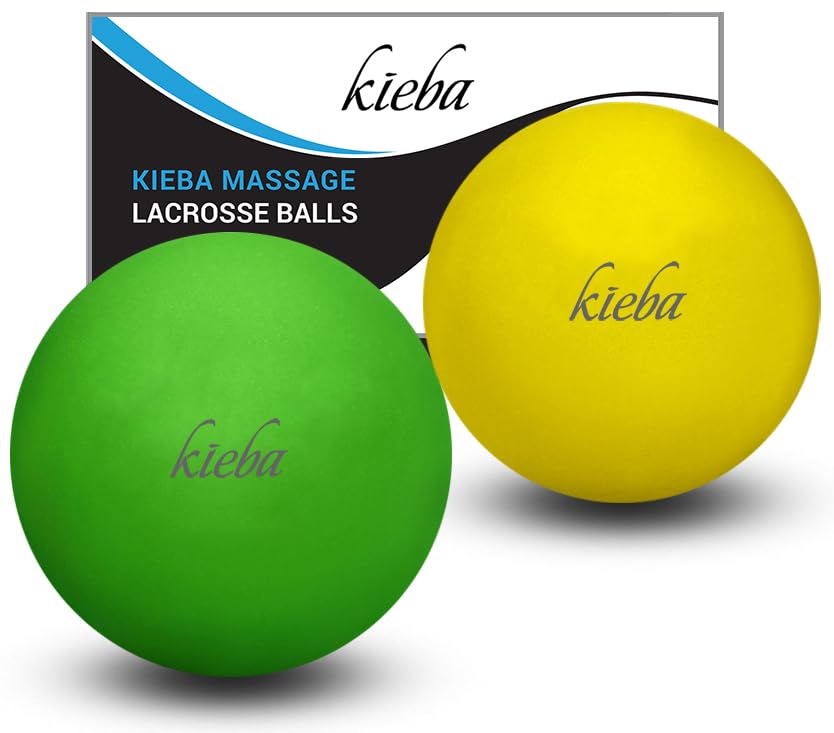 Kieba Massage Lacrosse Balls for Myofascial Release, Trigger Point Therapy, Muscle Knots, and Yoga Therapy. Set of 2 Firm Balls (Green and Yellow) - color: Green and Yellow