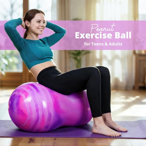 18''/20'' Peanut Ball for Kids & Adults, Anti-Burst Exercise Ball - color: Purple-pink, size: 20''(50cm*100cm)