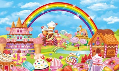 Candy Theme Party Backdrop Cartoon Rainbow Lollipop Sweet Donut Candy Photography Background for Kid Adult Candy Garage Door Decoration Banner Baby Shower Photo Props (10X6FT(120X72inch)) - size: 10X6FT(120X72inch)