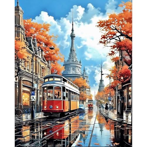PRASIO Paint by Numbers Kit for Adults Beginner, Landscape Adult Paint by Number Kits, DIY Acrylic Paint by Numbers Kit for Adults Canvas for Home Decor Gift 16x20 Inch - color: XM-OP-LondonBus-4050-1