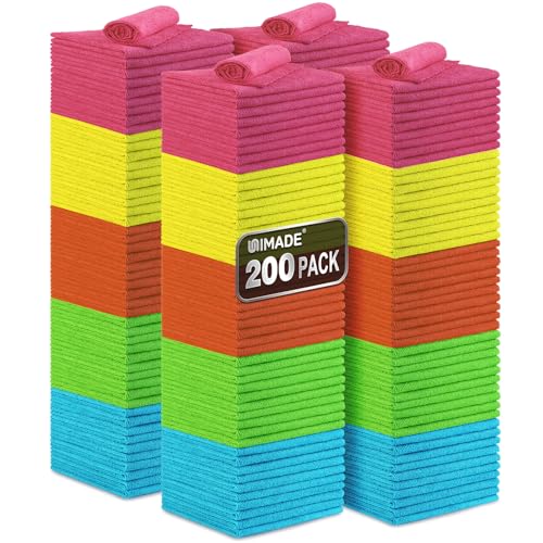 UNIMADE 극세사 클리닝 천, 200PK 재사용 가능한 샵 걸레 벌크 - color: 멀티컬러., size: 200pk