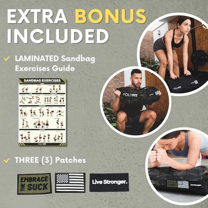 Polyfit Workout Sandbag Pro - Exact Sizing with Triple Closure Filler Bag - color: BLACK CAMO, size: 60 LB