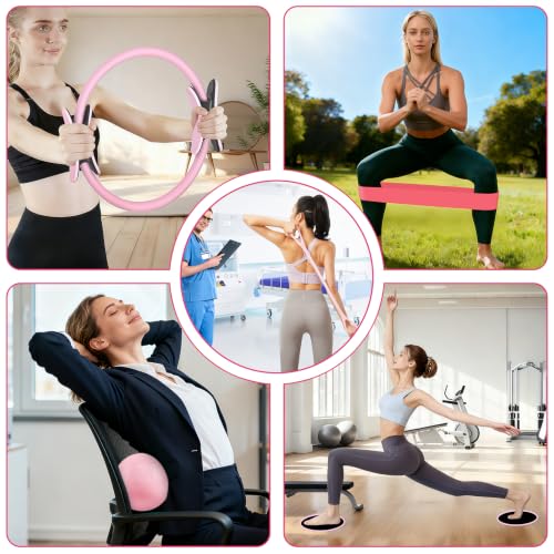 Hoedia Pilates Kit for Women, Pilates Equipment Ring and Ball Set - color: Pink