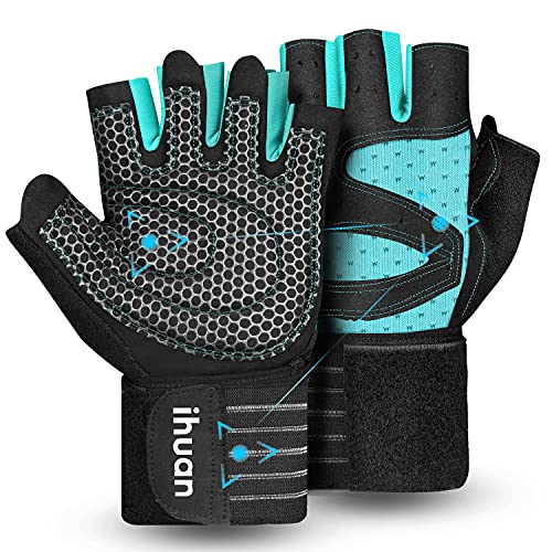 ihuan Ventilated Weight Lifting Gym Workout Gloves with Wrist Wrap Support for Men & Women, Full Palm Protection, for Weightlifting, Training, Fitness, Hanging, Pull ups - color: Green, size: X-Small