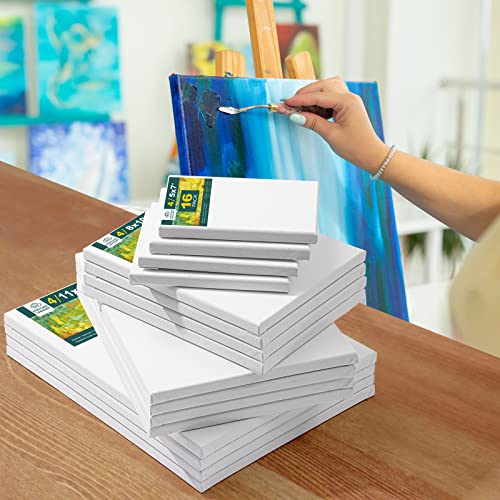 Inburit 16 PCS Multi Size Stretched Blank Canvas for Acrylic & Oil Painting | 16 Pack Blank Primed Cotton Canvas for Acrylic & Oil Paint, 5x7, 8x10, 9x12, 11x14 inches - size: 16PCS+(4sizex4)