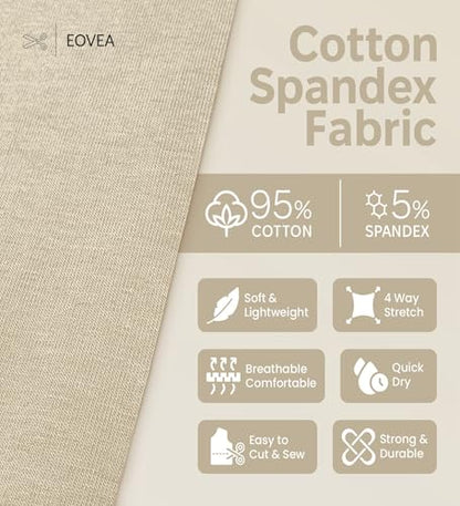 EOVEA - Cotton Spandex Fabric by The Yard - 4 Way Stretch Jersey Knit - Spandex & Cotton T-Shirt Fabric - Lightweight, Breathable - 60" Wide Roll| 10 oz(Cream, 1 Yard) - color: Cream, size: 1 Yard