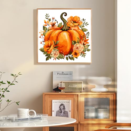 Fountor Fall Framed Paint by Numbers Kit for Adults Beginner 10x10 in | Pumpkin Paint by Numbers with frame, For Adults & Kids Ages 8-12, DIY Acrylic Painting, Stress Relief Home Wall Decor Gifts - color: LOP805, size: 10x10 Inch
