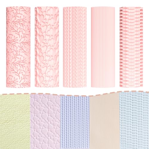 TAINSKY 5 pcs Polymer Clay Texture Roller, Pottery Stamps for Polymer Clay Earrings Jewelry, Embossing Pottery Texture Rollers for Jewelry Making（Mix） - color: Style B Set