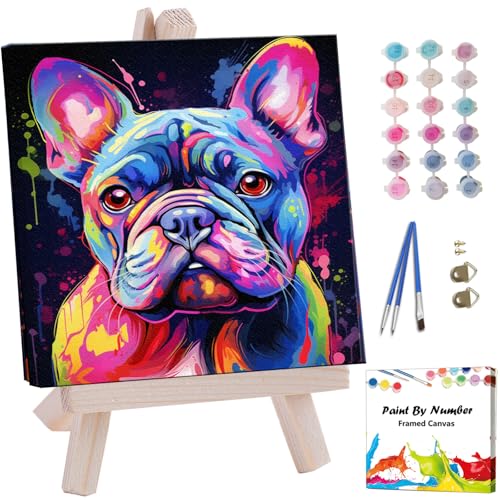 Artunion Framed Paint by Numbers Kit for Adults Beginners & Kids Ages 8-12,French Bulldog Paint by Number with Frame,Easy Dog Paint by Numbers Kit on Canvas 10 * 10 Inch Without Easel - color: ZXT-180-F