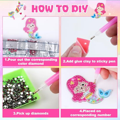 Labeol Arts and Crafts for Kids - Creat Your Own GEM Keychains-5D Diamond Painting by Numbers GEM Kits for Kids Girls Toddler Age 6-7 6-8 10-12 - style: Dream