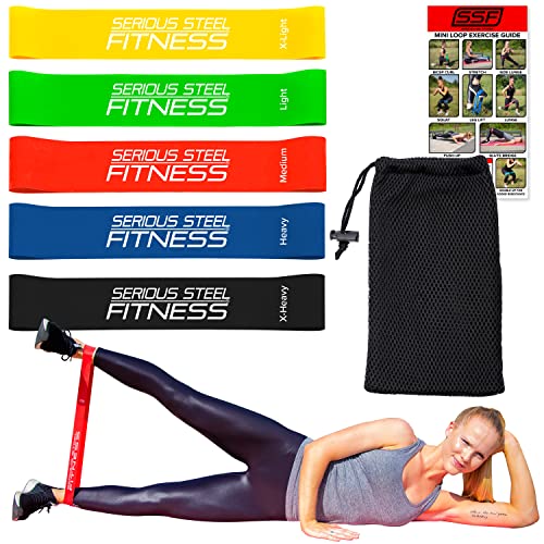 Serious Steel Fitness Mini Resistance Loop Bands | Rehab and Prehab Stretch Bands | 12" Exercise Workout Bands (Sets of 5 Pack and Sets of 10 Pack Trainer Options Available!) - color: 12" Mini Bands