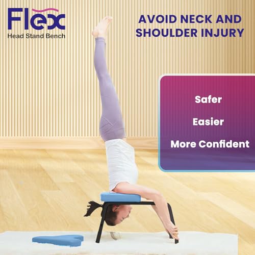 Flex Head Stand Bench - Yoga Inversion Stool for Safe Handstands, Strength Training, and Yoga Poses - 300 lb Capacity, Solid Frame with no Assembly Needed. Includes Nesting Cushion