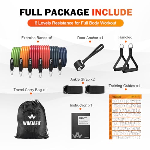 WHATAFIT Resistance Bands, 5 Level Exercise Bands with Handles for Workout - color: 300LB-Orange-red
