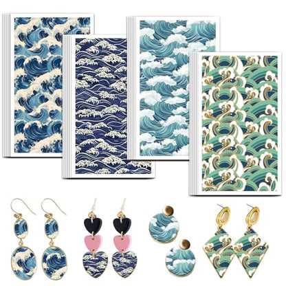 OLYCRAFT Ocean Pattern Clay Transfer Paper 4 Design 24 Pcs Transfer Paper for Polymer Waves Polymer Clay Transfer Sheets Summer Theme Small Transfer Paper for Clay Earrings Jewelry Making - style: Ocean