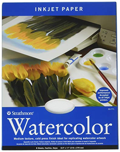 Strathmore Inkjet Watercolor Paper, 8.5x11 inches, 8 Sheets (115lb/245g) - Artist Paper for Adults and Students - Watercolors, Mixed Media, Markers and Art Journaling - size: 8.5"x11"