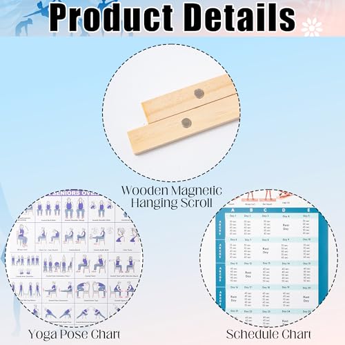Yoga Poses Wall Posters - 31 Chair Exercise Workouts Fitness Chart for Home Gym, Yoga Illustrated and Action Stretching Work Out Guide Schedule Poster with Magnet Hanging Rod (23.6 X 15.7 In)