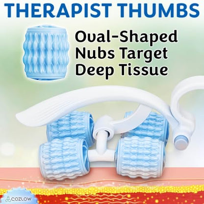 COZLOW Leg Massage Roller - Adjustable Arm Belly Massager Roller Stick to Reduce Cellulite Appearance - Deep Tissue Myofascial Release Tool - Lymphatic Drainage Massaging Tool - color: Blue/White