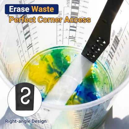 30 Pack 37oz 1100ml Clear Plastic Paint Mixing Cups with 30 Stir Sticks - Disposable Graduated Measuring Cups for Paint, Resin & Epoxy with ML Scale & 3-Column Ratios (1:1-7:1) for DIY Crafts - size: 37oz / 1100ml