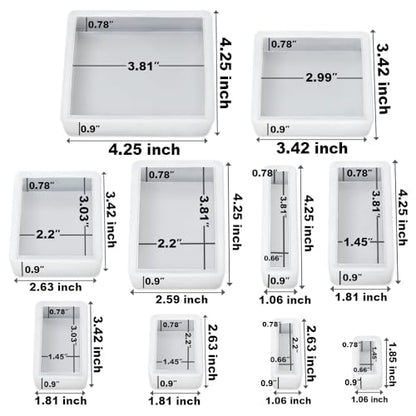 RESINWORLD Upgraded 10 Sizes Epoxy Resin Molds Silicone Kit, Square Rectangle Silicone Molds for Resin, Soap, Candles, Specimen, Dried Flower