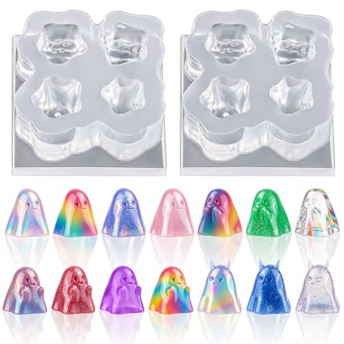 2 Pcs Mini Cute Ghost Figurines Silicone Mold, S | Micro Dollhouse Epoxy Casting Mold Realistic Shapes for DIY Resin Art Fairy Garden Miniatures Landscape Crafts Decor - color: 2 Pcs Ghost White