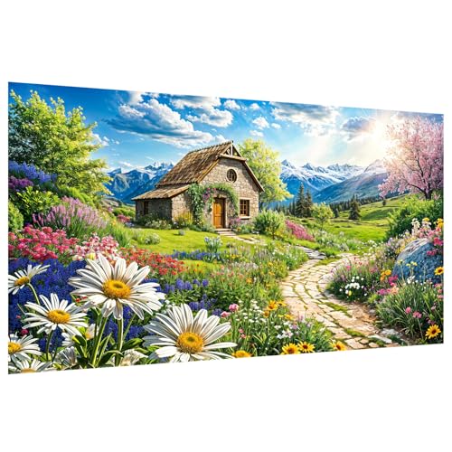 YOYA Large Diamond Art Kits for Adults, Landscape, 27.5 x 15.7 Inch | 5D Large Diamond Painting Kits, Round Full Drill Diamond Art Flowers House, Diamond Painting Gem Art and Crafts, Home Decor - color: Flowers House 031