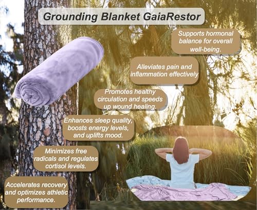 Grounding Blanket, 80"x60", Purple, Indoor&Outdoor, Cotton Blend with Silver Fiber, Includes Indoor Plug&40Ft Outdoor Grounding Wire, Improves Sleep, Reduces Pain & Boosts Energy - color: Purple