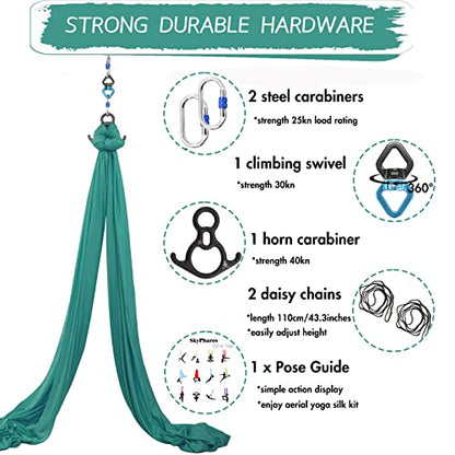 Aerial Silks Yoga Swing Set, Fitness Aerial Yoga Kit | Anti-Gravity Flight Aerial Yoga Hammock Kit; Low/Non Stretch Nylon Tricot Fabric; For Fitness & Dance; Hardware Included - color: Emerald Green
