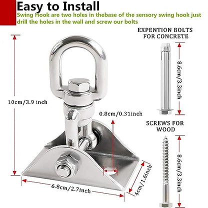 Hammock Hanging Kit - 1200 LB Capacity Heavy Duty 360° Rotating | ,Outdoor Patio Porch Swing Hardware Punching Bag Swivel Hanger,Ceiling Hook for Concrete Wood Swing, Yoga, Gym