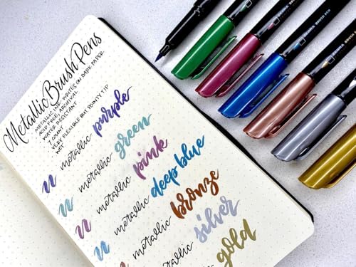 Zebra Pen Metallic Brush Pen, Assorted Ink Colors, Brush Tip, 7-Pack | Acid-Free, Assorted Ink Colors, Brush Tip Mimics Artist's Paint Brush, Ideal for Calligraphy and Hand Lettering (01607) - size: 1 Count (Pack of 7)