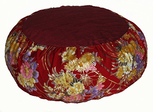 Meditation Cushion Zafu Pillow Japanese Kimono Silk Red - color: Red