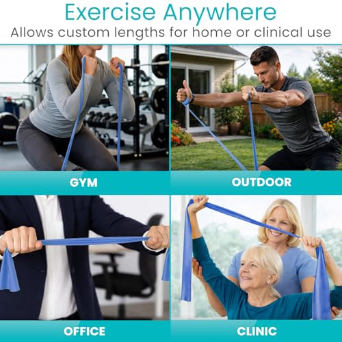 Vive Professional Resistance Bands - 25 Yard Non-Latex Roll for Physical Therapy, Lower and Upper Body Exercise Workout - Straight Elastic for Strength Training, Rehabilitation, Women, Men - color: Blue
