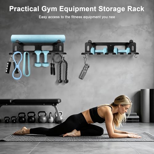 Gym Equipment Storage Rack, Multifunctional Workout Equipment Storage, Gym Wall Storage for Resistance Bands, Yoga Mats, Jump Ropes, Barbells