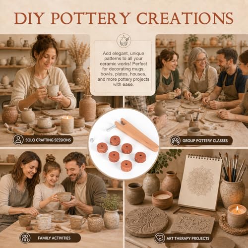 6 Pcs 3D Printed Clay Texture Rollers Clay Roller with Handle for Painting 6 Patterns Texture for Modeling Glaze Design Handle Pottery Tools Set for Artists Ceramics Art Creation Ceramic Modeling DIY