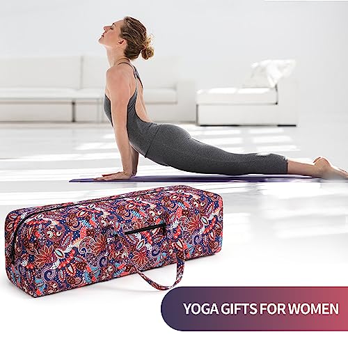 Boulder Bee | Yoga Mat Bag | Large Yoga Mat Carrier with Wet Pocket | Yoga Gifts | Gym Tote Bag for Women - color: Navy cashew flower